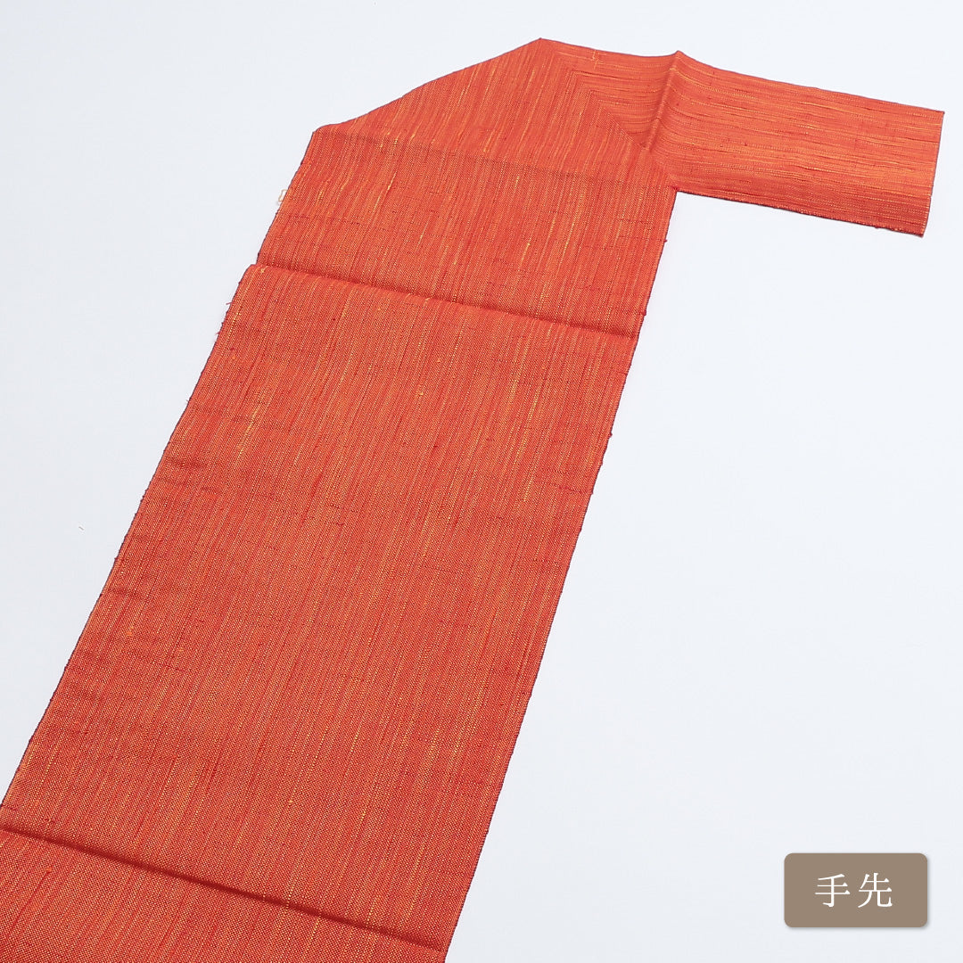 八寸名古屋帯 Sランク 帯丈377cm 正絹 六通 松葉仕立て 織り カジュアル 紬 京洛百景 朱系 LP 1245-00206