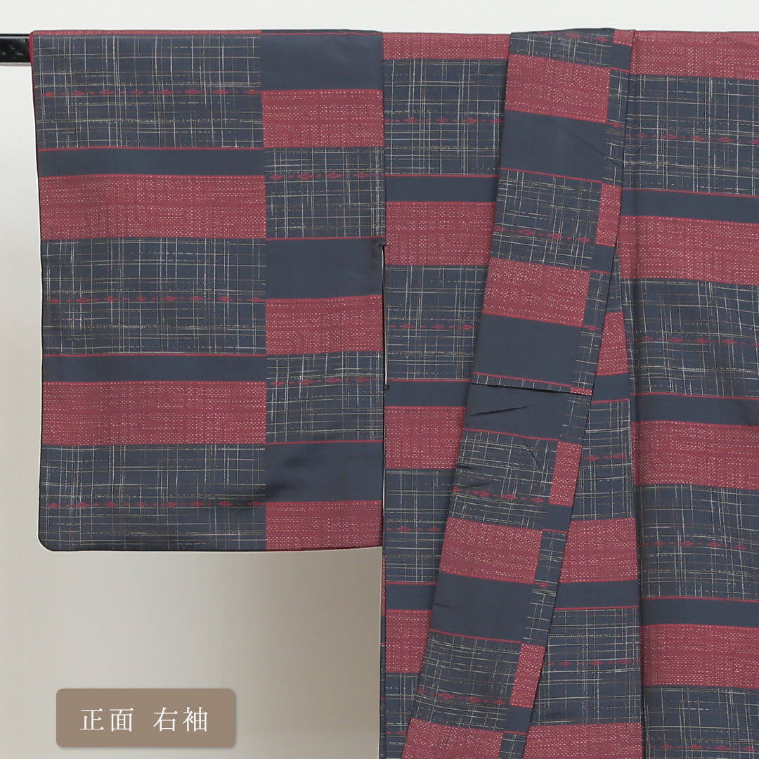 紬 袷 身丈151cm 裄丈62cm 正絹 Sランク カジュアル 広衿 Sサイズ 創作柄 紺系 PO 1223-02773