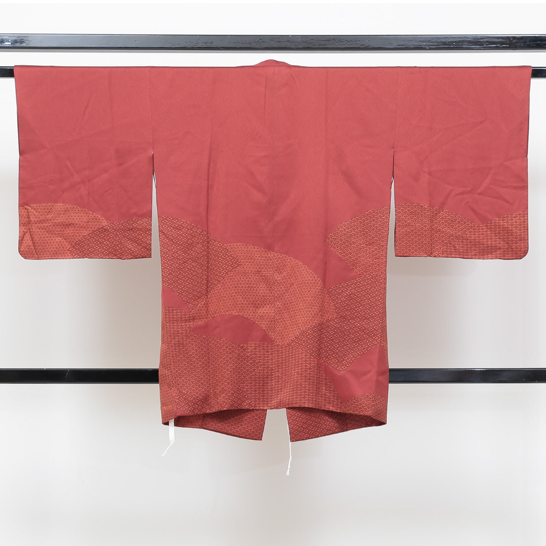 道行コート 袷 身丈84cm 裄丈63cm 正絹 Sランク Sサイズ フォーマル 絵羽コート 吉祥文様 有職文様 赤系 朱系 1263-05351