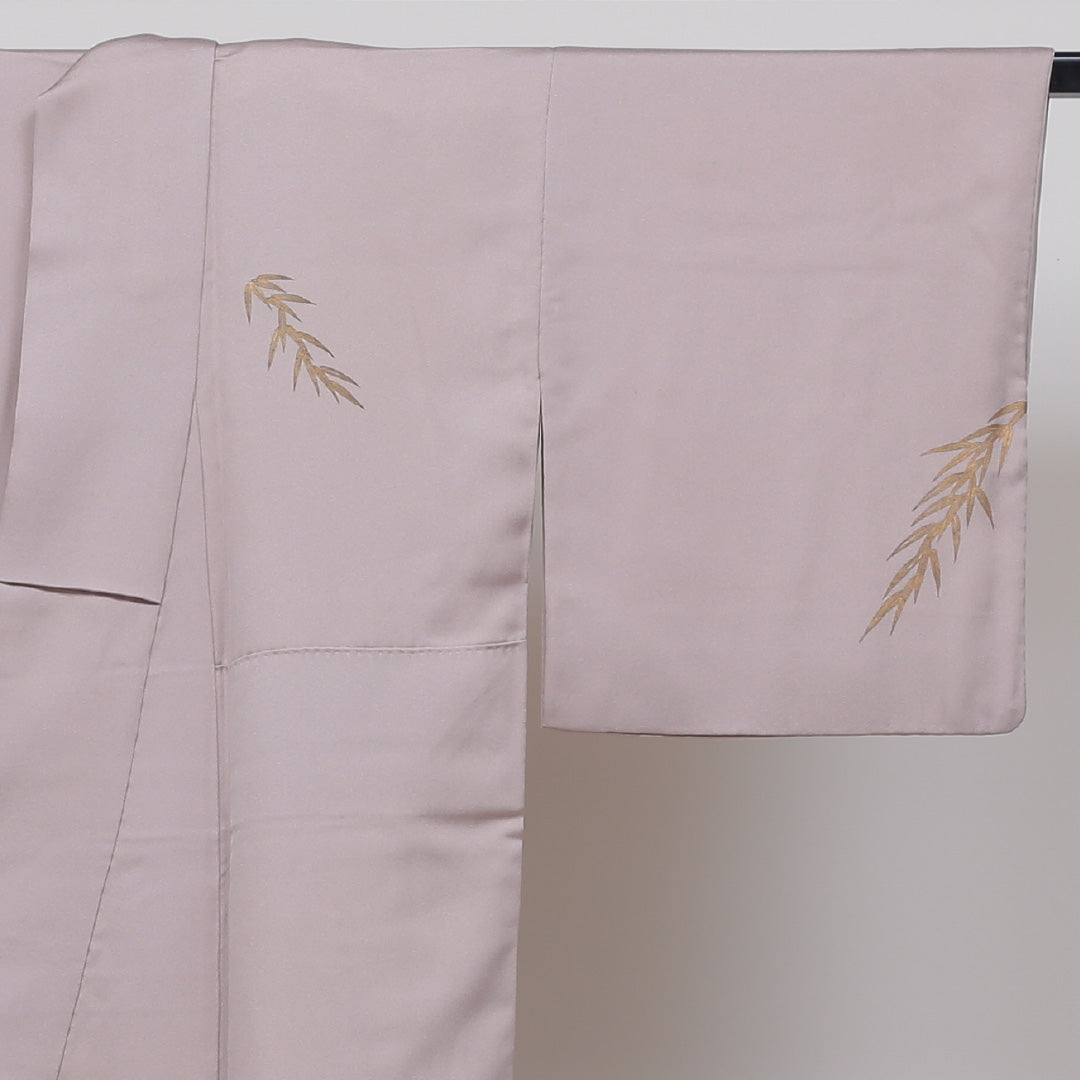 訪問着 袷 身丈150cm 裄丈62cm 正絹 Sランク セミフォーマル 広衿 Sサイズ 金箔 刺繍 笹 竹 ピンク系 RP 1217-04055
