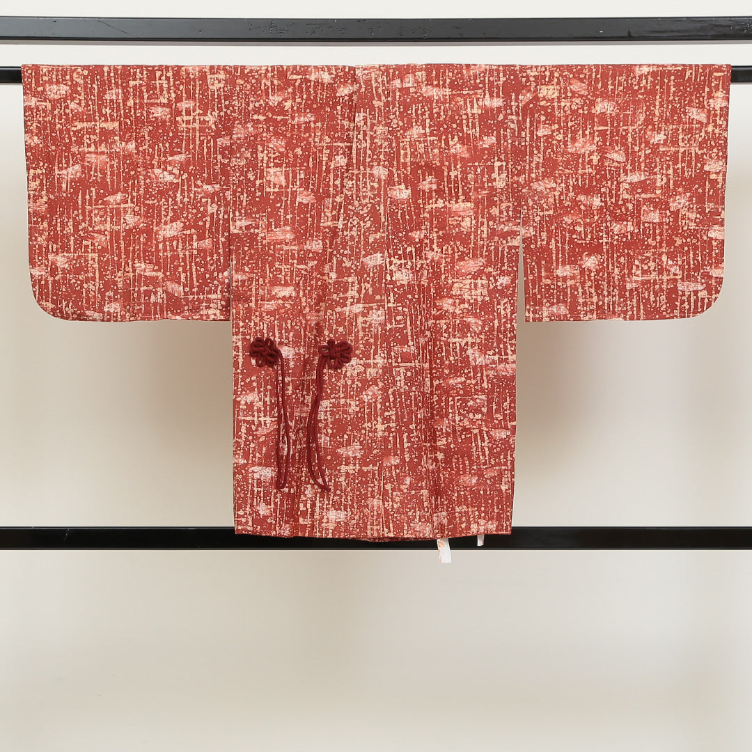 道中着 袷 身丈72cm 裄丈64cm 正絹 Sランク Mサイズ 創作柄 朱系 RP 1236-05544