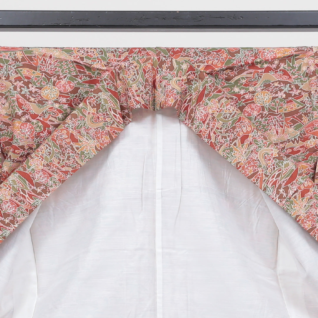 洗える着物 小紋 袷 身丈152cm 裄丈65cm ポリエステル Aランク インフォーマル 広衿 Sサイズ 茶屋辻 茶系 RP 1221-00362