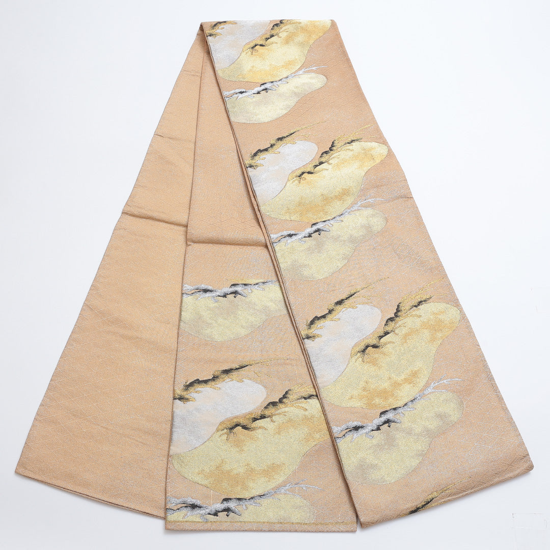 袋帯 帯丈432cm 六通 笠松 フォーマル 金系 正絹 Cランク 1223-00271