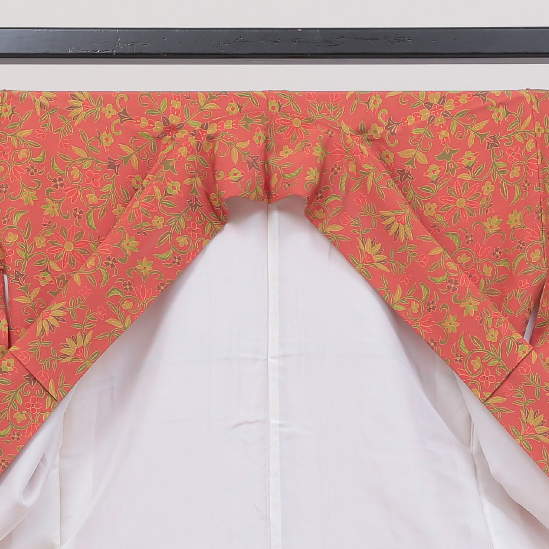 小紋 袷 身丈153cm 裄丈65cm 正絹 Sランク インフォーマル 広衿 Sサイズ 唐草 赤系 RP 1221-00246