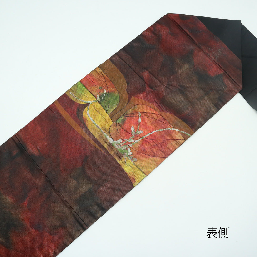 九寸名古屋帯 Sランク 帯丈360cm 正絹 六通 名古屋仕立て 織り インフォーマル 創作柄 黒系 RP 1245-00168