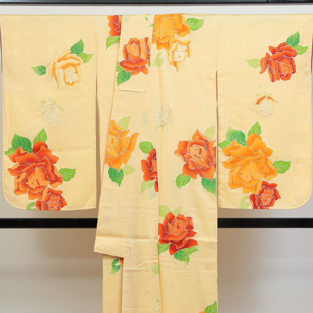 小振袖 身丈164cm 裄丈66.5cm Sランク 袷 洗える着物 ポリエステル 広衿 薔薇 レトロ 1213-F0035