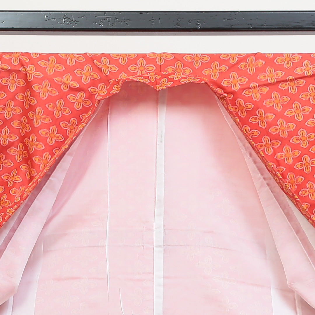 紬 袷 身丈153cm 裄丈63cm 正絹 Sランク カジュアル バチ衿 Sサイズ 花菱 赤系 RP 1223-02705