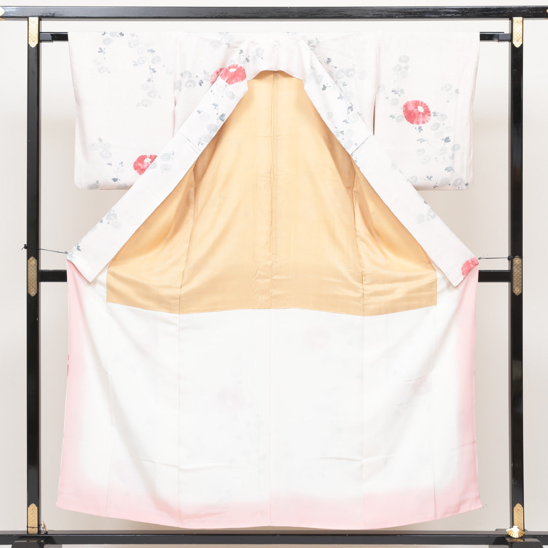 小紋 袷 身丈152cm 裄丈62cm 正絹 Aランク インフォーマル 広衿 Sサイズ 朝顔 白系 RP 1221-00444