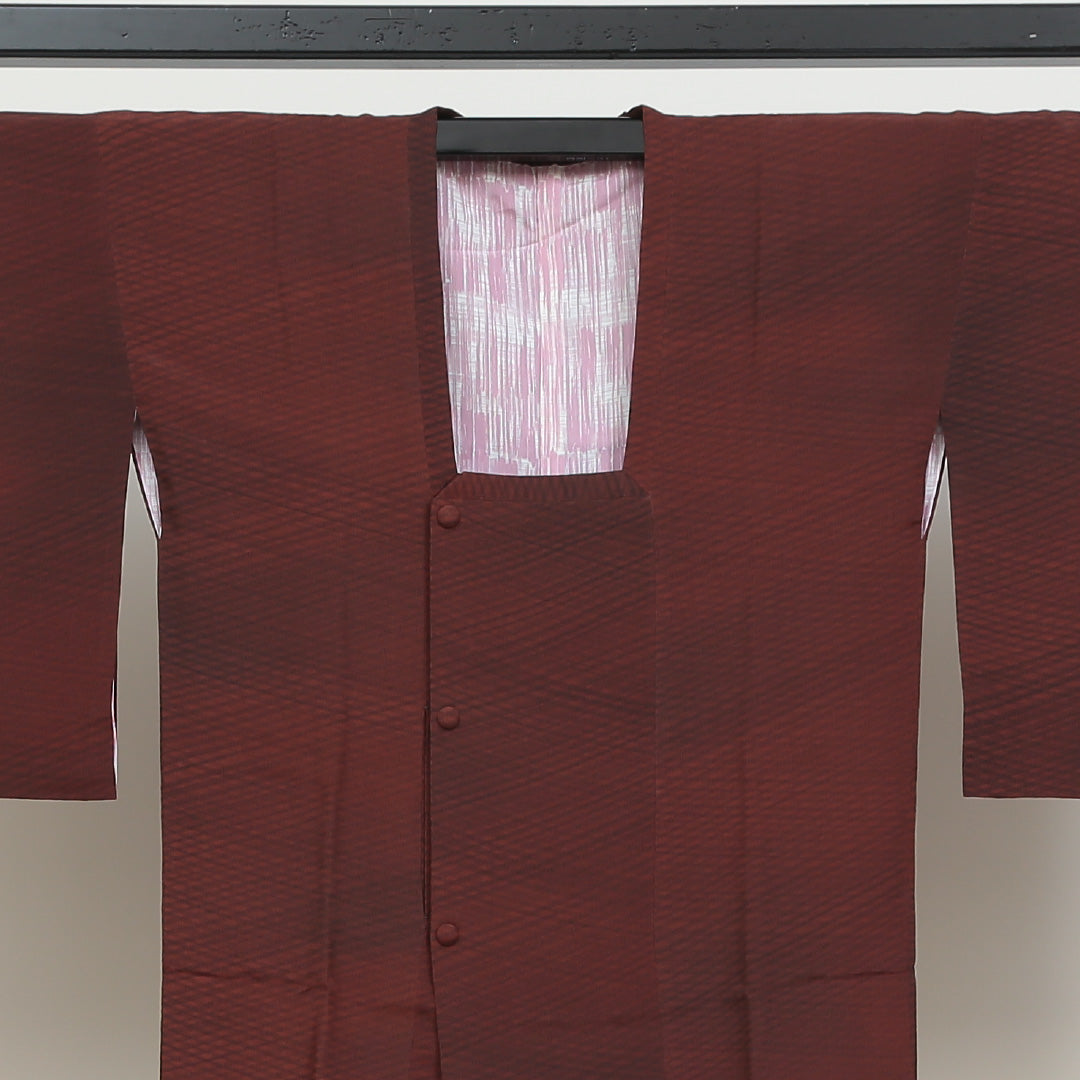 道行コート 洗える着物 袷 身丈91cm 裄丈66cm ポリエステル Sランク Mサイズ セミフォーマル 幾何学柄 ぼかし染 茶系 1263-05503