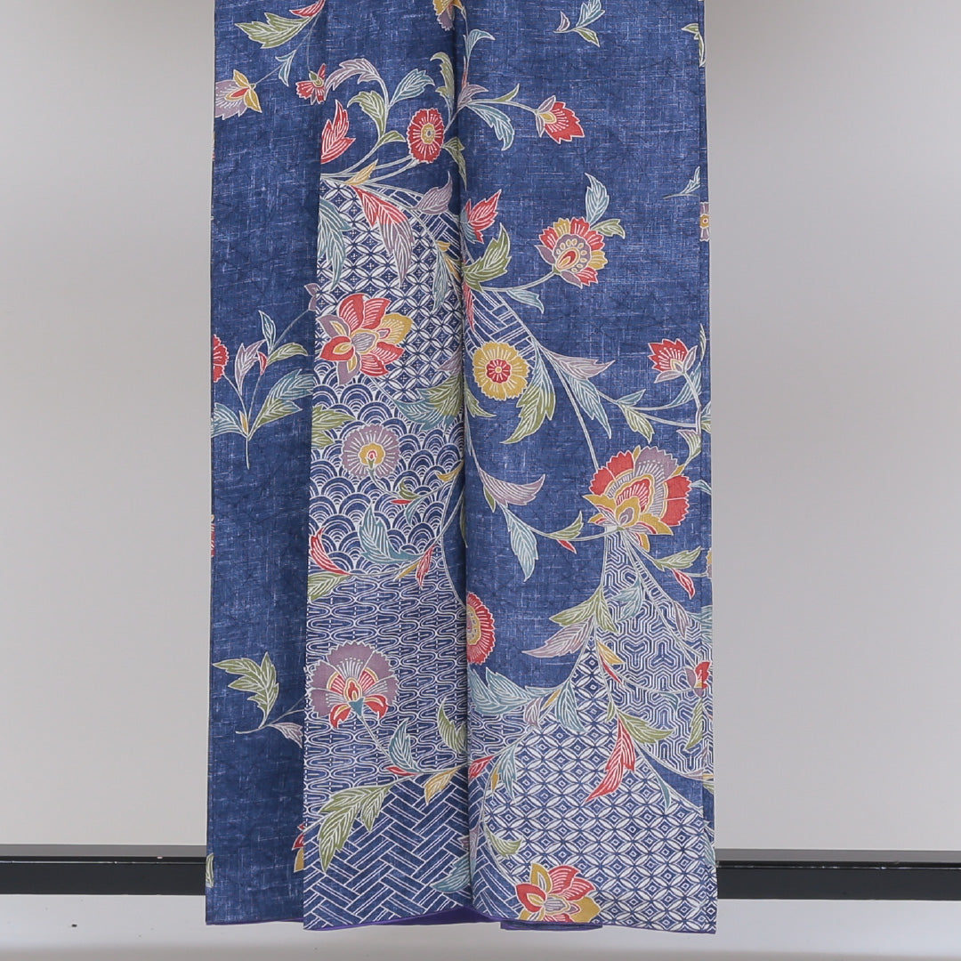訪問着 袷 身丈154cm 裄丈62cm 正絹 Sランク セミフォーマル 広衿 Sサイズ 唐華 吉祥文様 青系 PO 1217-04085