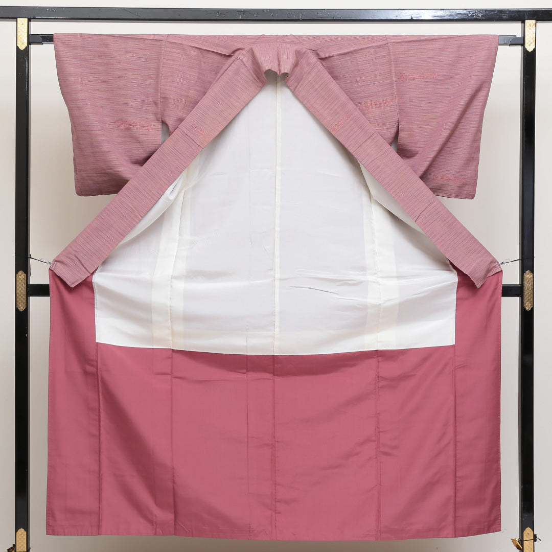 紬 袷 身丈155cm 裄丈54cm 正絹 Aランク カジュアル 広衿 Mサイズ 創作柄 ピンク系 HP 1223-02641