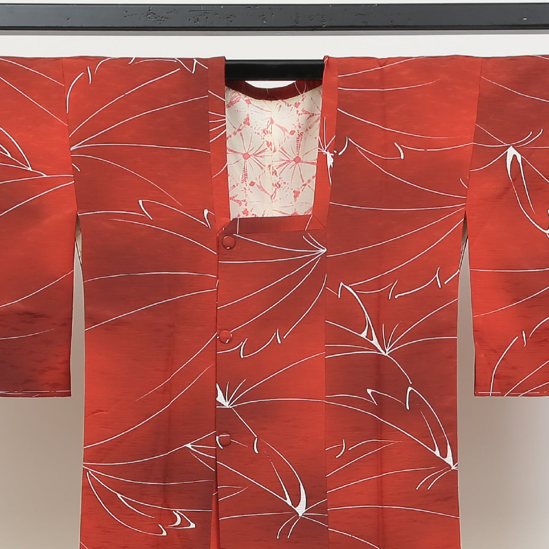 道行コート 洗える着物 袷 身丈74cm 裄丈63cm ポリエステル Sランク Sサイズ カジュアル 創作柄 ぼかし染 しつけ糸 朱系 1263-05488