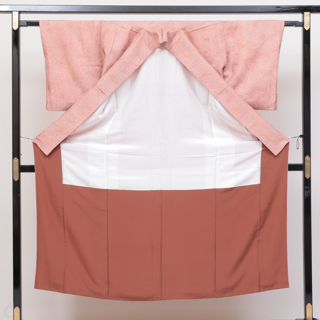 小紋 袷 身丈147cm 裄丈63cm 正絹 Sランク インフォーマル 広衿 XSサイズ 抽象柄 茶系 RP 1221-00285
