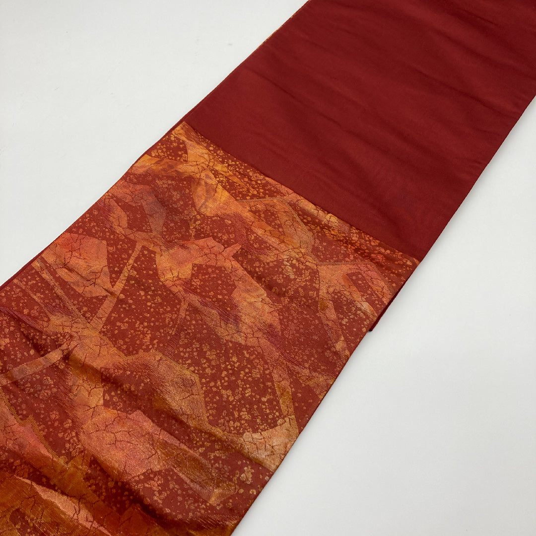 袋帯 帯丈414cm 六通 創作 引き箔 セミフォーマル 赤系 正絹 Sランク 1223-00082