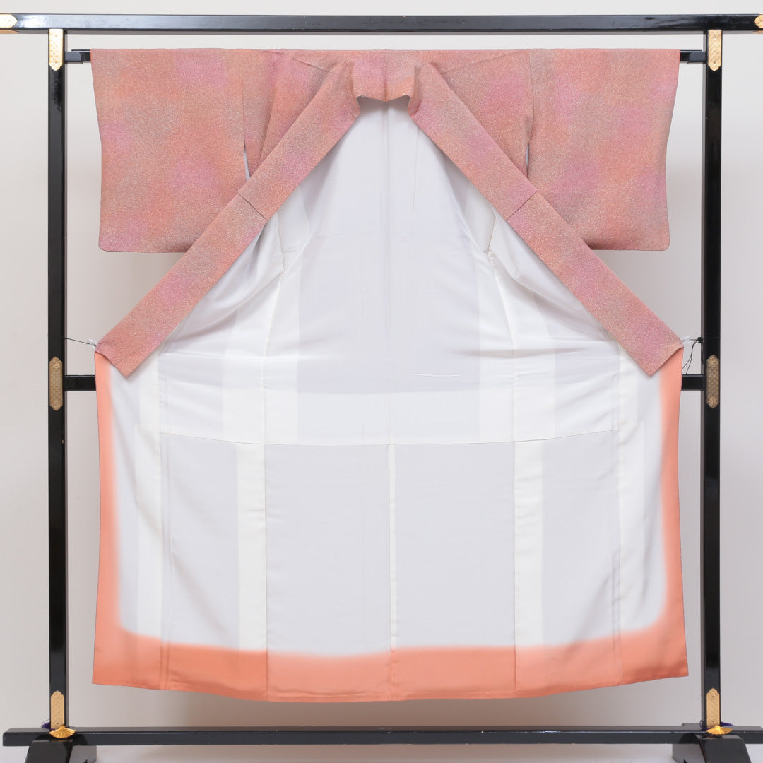 江戸小紋 袷 身丈150cm 裄丈66cm 正絹 Sランク Sサイズ 広衿 一つ紋 セミフォーマル ちりめん 創作柄 朱系 1262-00247