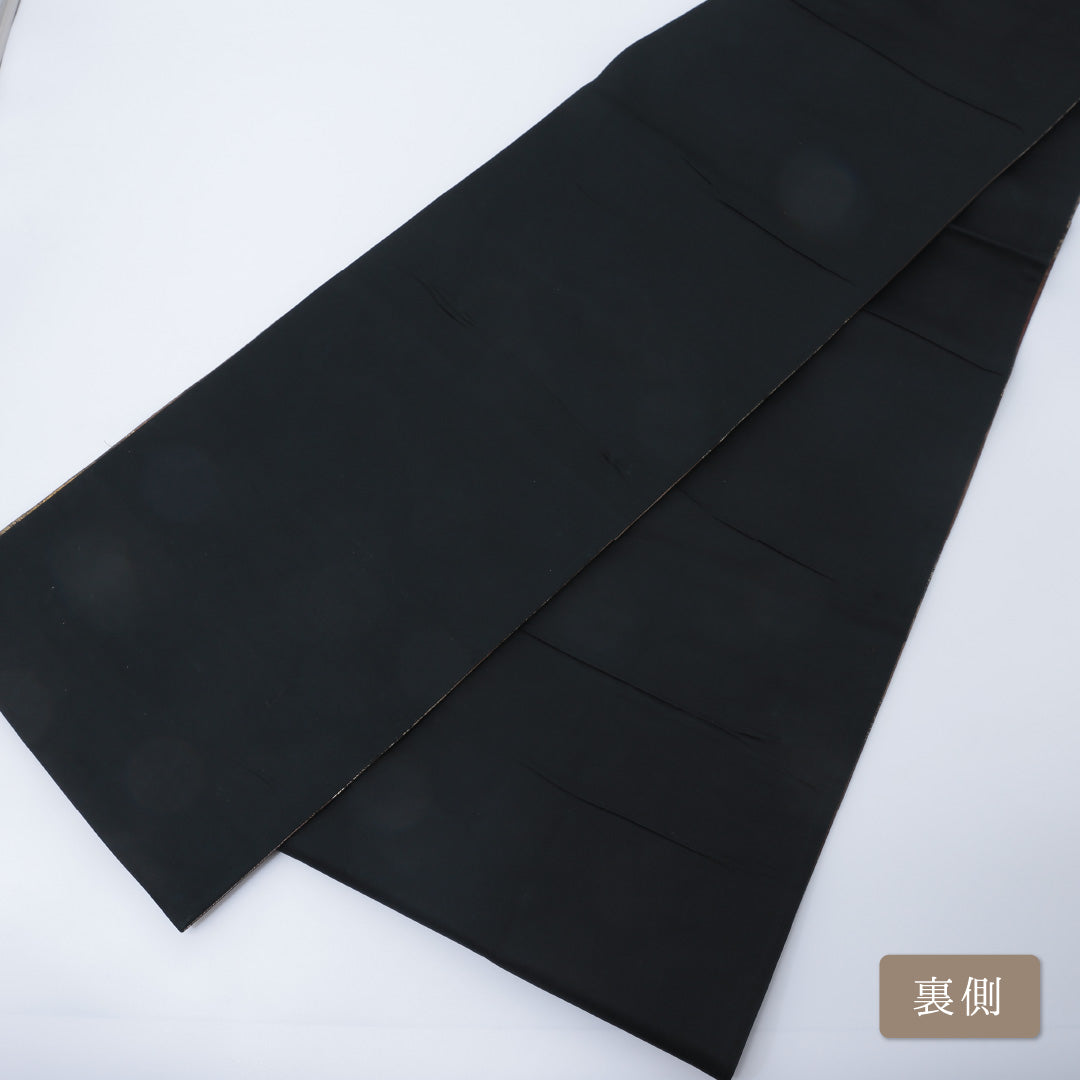 袋帯 帯丈416cm 六通 引箔 唐草華紋 セミフォーマル 茶系 正絹 Aランク 1223-00194