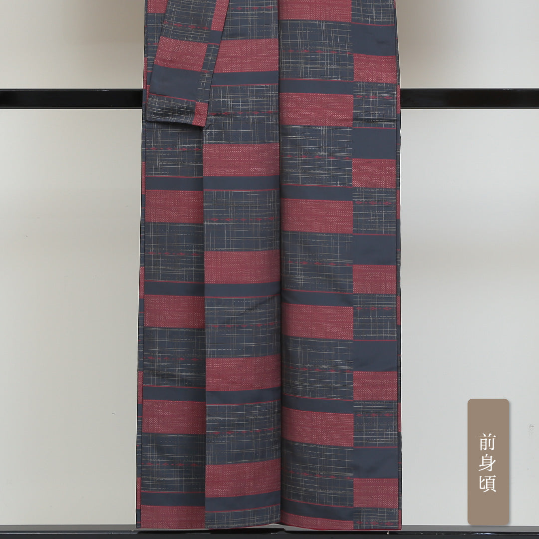 紬 袷 身丈151cm 裄丈62cm 正絹 Sランク カジュアル 広衿 Sサイズ 創作柄 紺系 PO 1223-02773