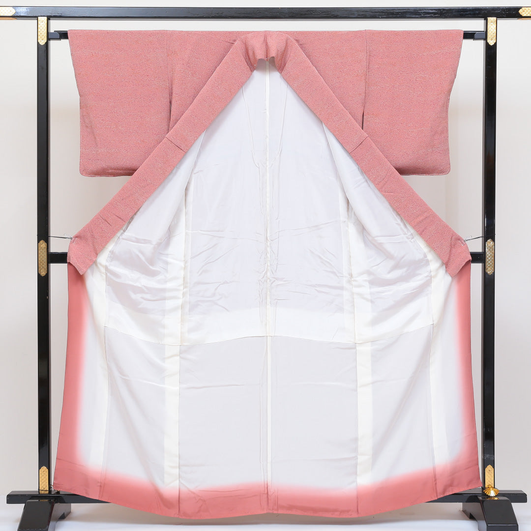 小紋 袷 身丈161cm 裄丈62cm 正絹 Sランク インフォーマル 広衿 Lサイズ 創作柄 ピンク系 RP 1221-00062