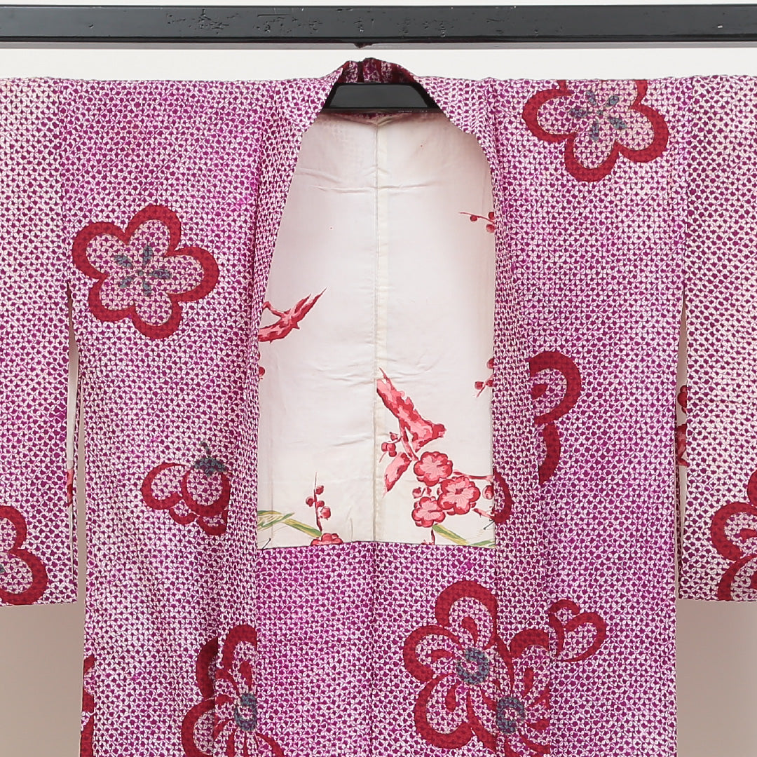 アンティーク 羽織 袷 身丈88cm 裄丈65cm 正絹 Cランク Mサイズ 梅 紫系 RP 1232-05522
