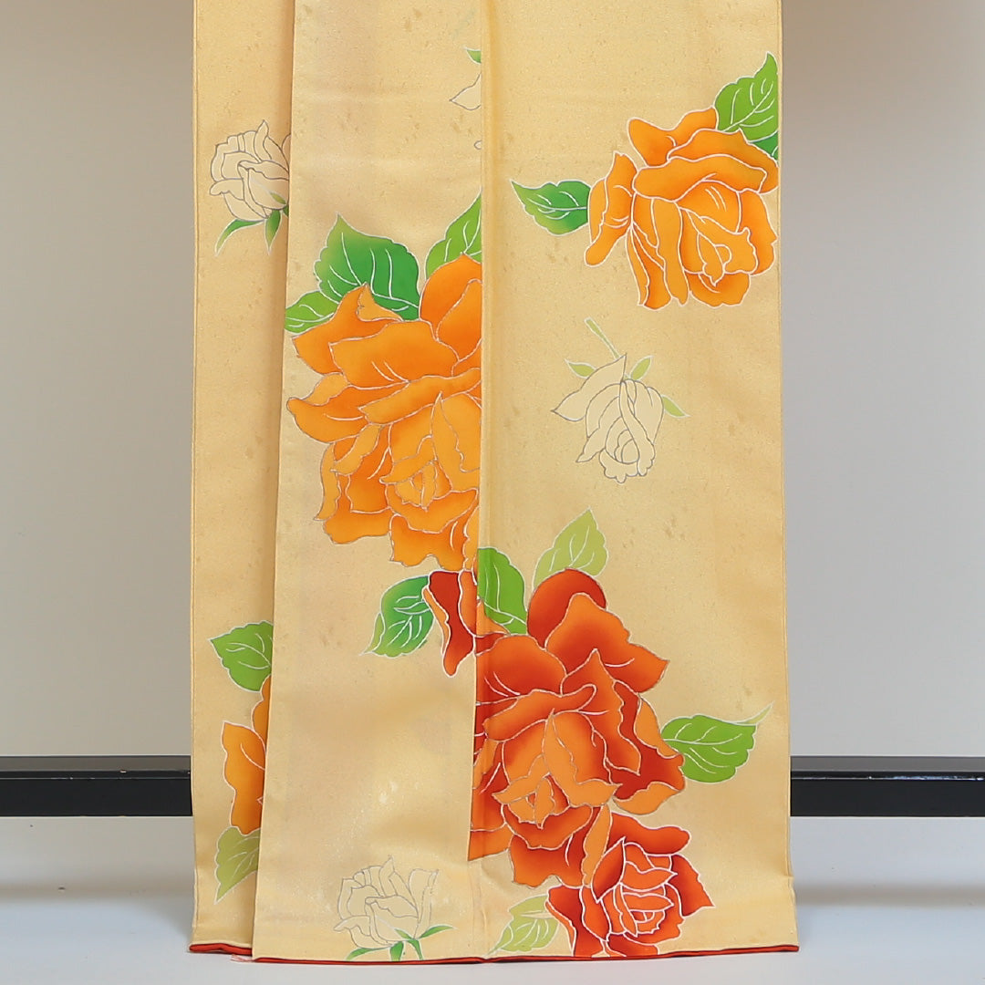 小振袖 身丈164cm 裄丈66.5cm Sランク 袷 洗える着物 ポリエステル 広衿 薔薇 レトロ 1213-F0035