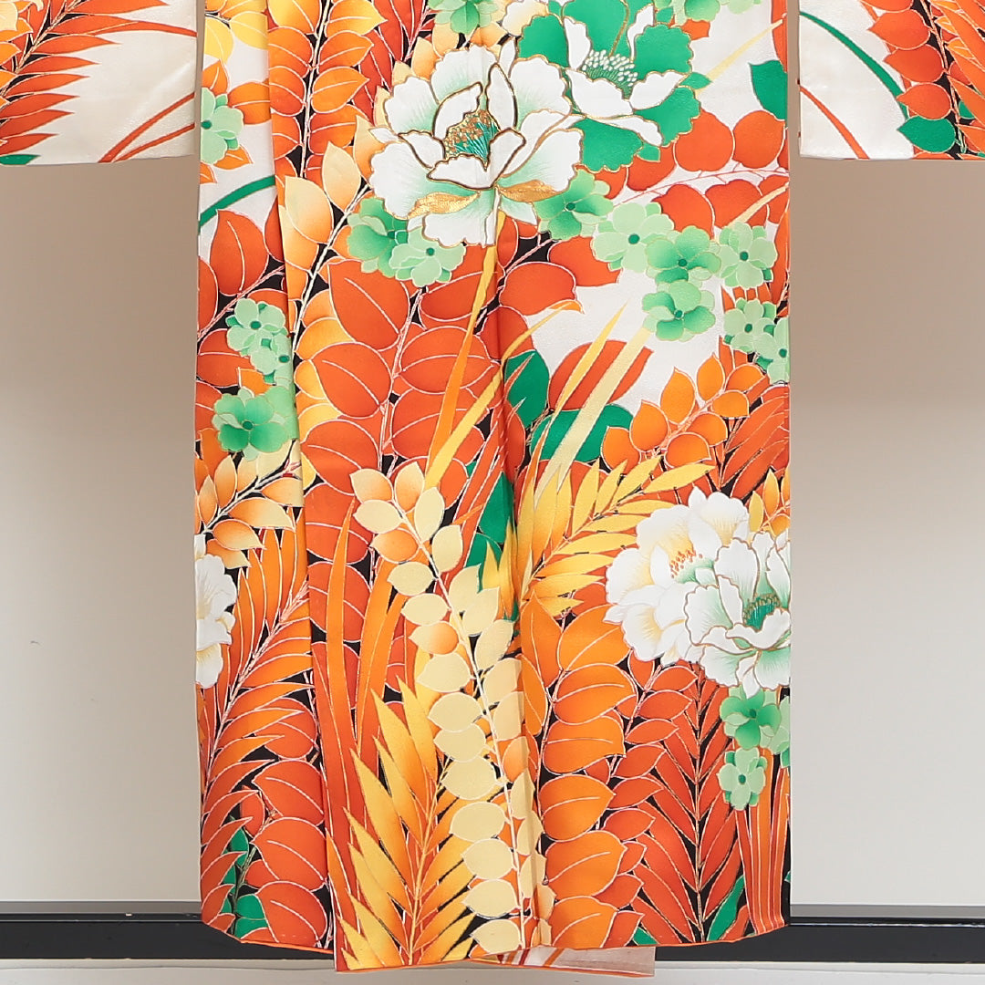 振袖 身丈151cm 裄丈63.5cm Bランク 袷 正絹 広衿 ボタニカル モダン 1313-F0022