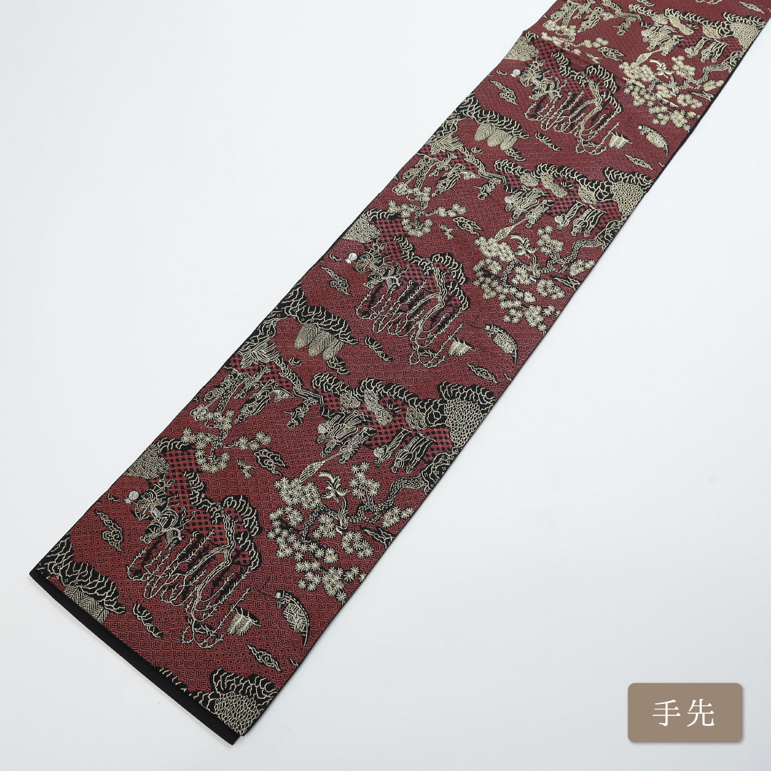袋帯 帯丈422cm 全通 如原列仙遊楽錦 逸品 龍村晋 フォーマル セミフォーマル 赤系 正絹 Sランク 1223-00378