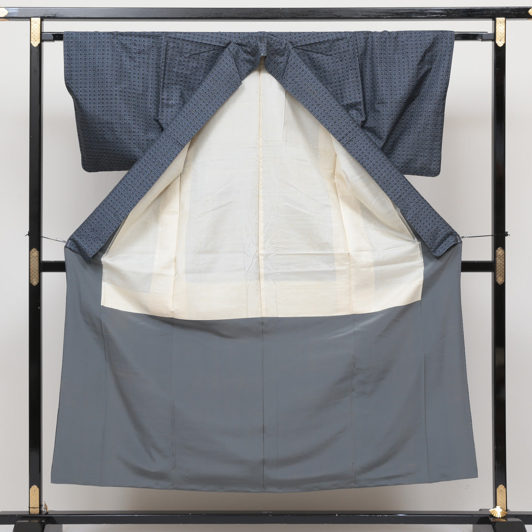 紬 アンサンブル 袷 身丈153cm 裄丈63cm 青系 正絹 優品 1216321700117