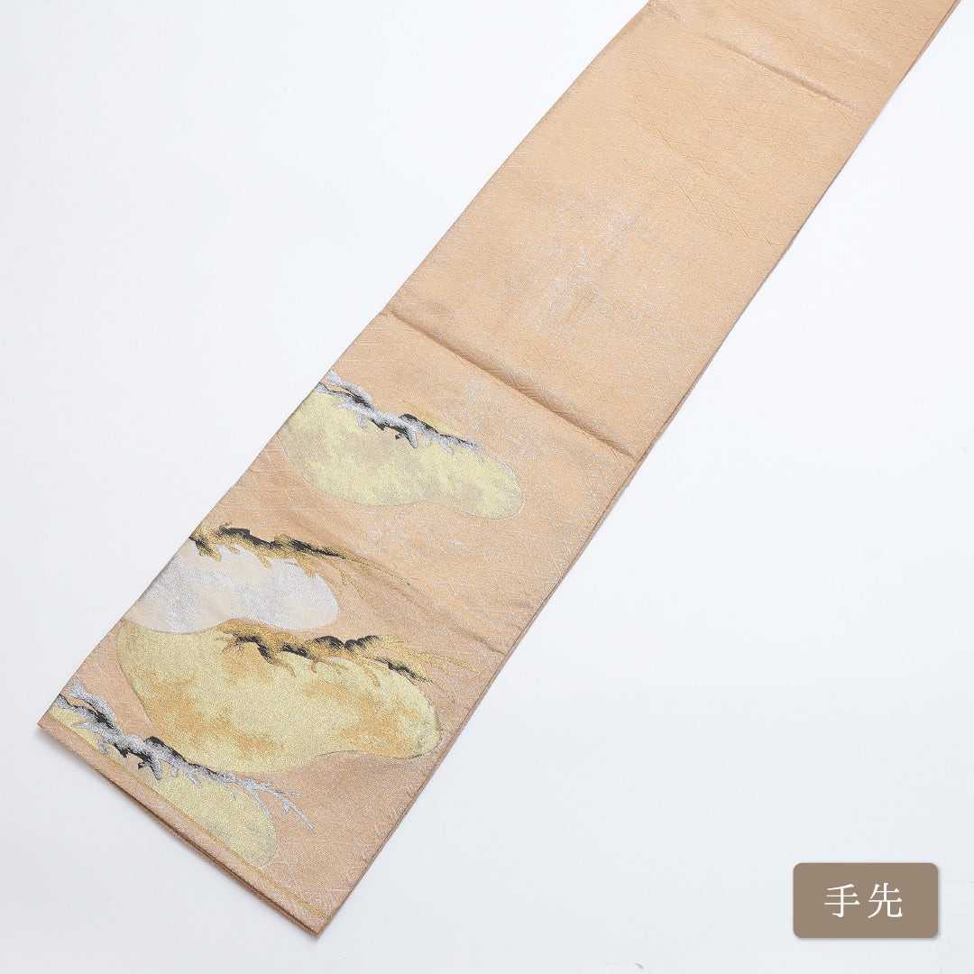 袋帯 帯丈432cm 六通 笠松 フォーマル 金系 正絹 Cランク 1223-00271