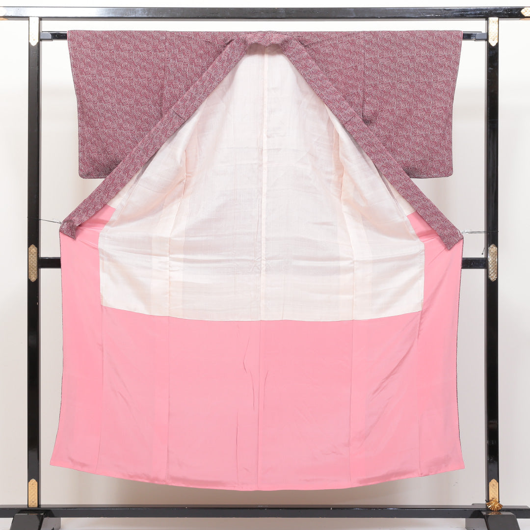 アンティーク着物 小紋 袷 身丈151cm 裄丈64cm 赤系 正絹 優品 創作 1215321200385