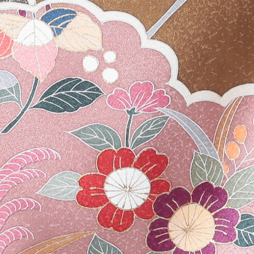 訪問着 袷 身丈155cm 裄丈65cm 正絹 Sランク Mサイズ 広衿 セミフォーマル 吉祥文様 金彩 金箔 銀箔 金系 1212-04033