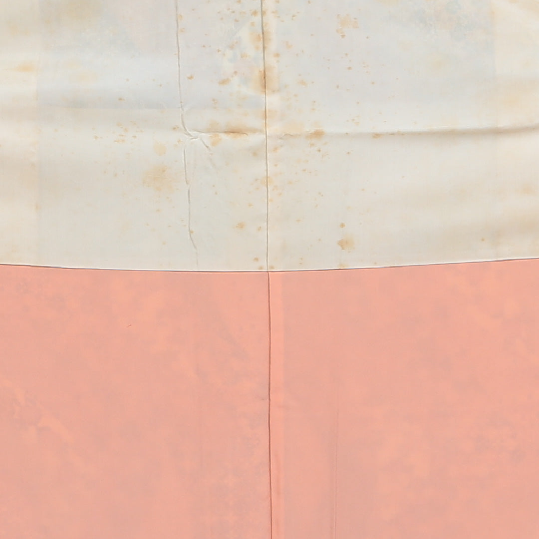 小紋 洗える着物 袷 身丈153cm 裄丈62cm ポリエステル Bランク Sサイズ 広衿 インフォーマル よろけ縞 花柄 朱系 1215-00805