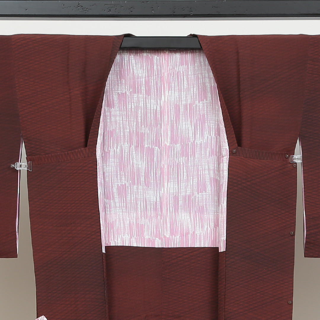 道行コート 洗える着物 袷 身丈91cm 裄丈66cm ポリエステル Sランク Mサイズ セミフォーマル 幾何学柄 ぼかし染 茶系 1263-05503