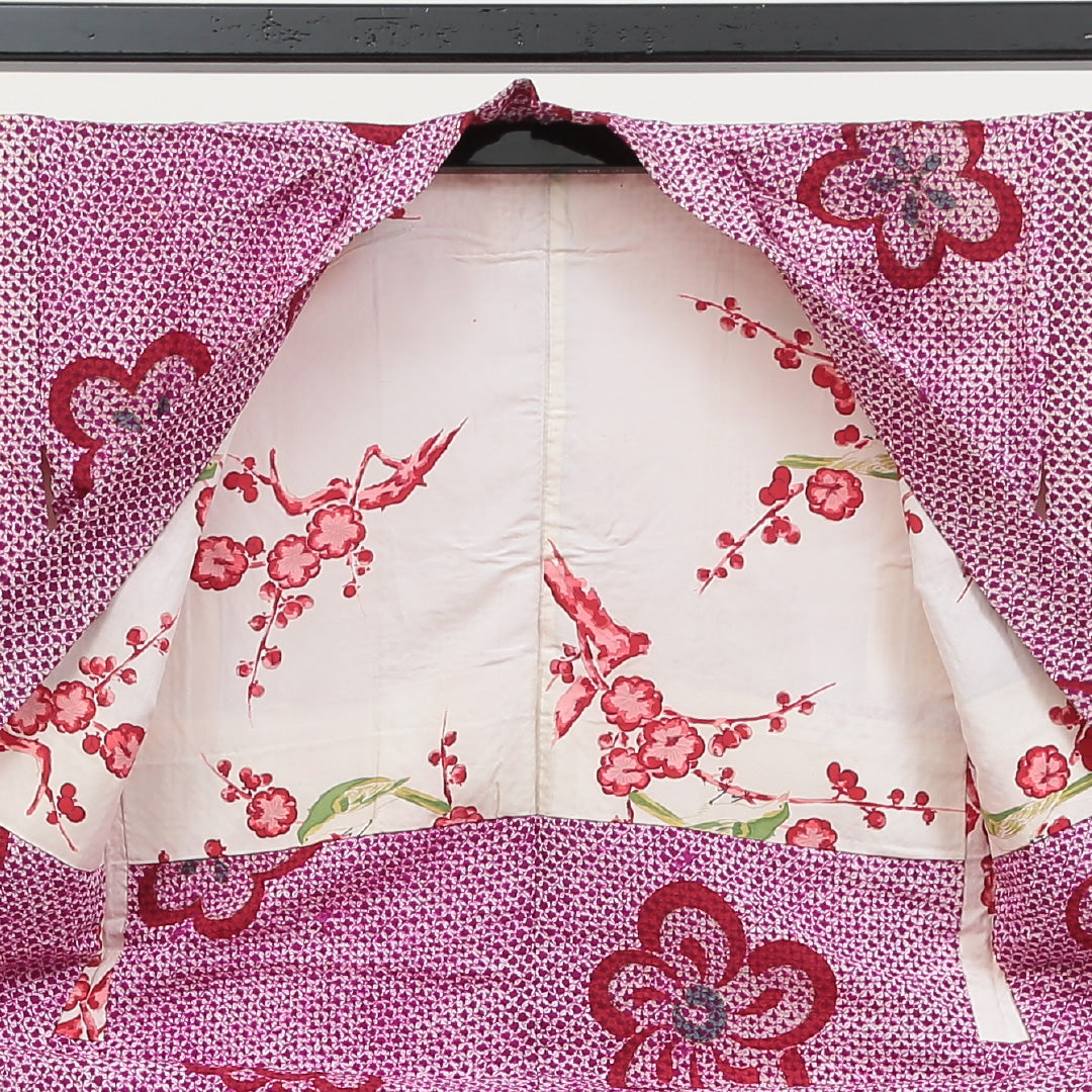 アンティーク 羽織 袷 身丈88cm 裄丈65cm 正絹 Cランク Mサイズ 梅 紫系 RP 1232-05522