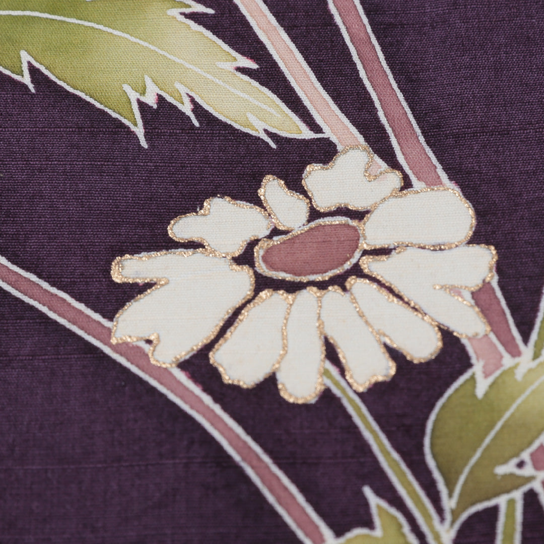 付下げ(牛首紬) 袷 身丈151cm 裄丈63cm 正絹 Sランク Sサイズ 広衿 一つ紋(蔦) インフォーマル 単衣菊 金彩 紫系 1261-04070