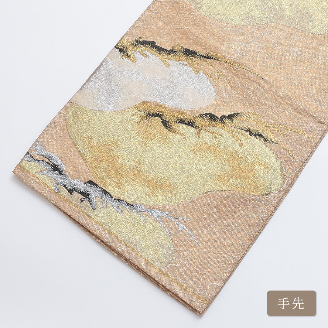 袋帯 帯丈432cm 六通 笠松 フォーマル 金系 正絹 Cランク 1223-00271