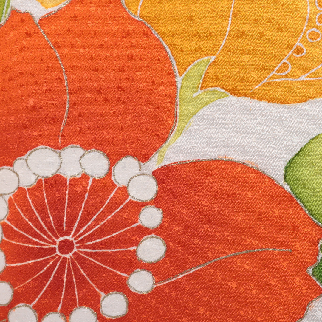 訪問着 袷 身丈159cm 裄丈35cm 正絹 Sランク Mサイズ 広衿 セミフォーマル 牡丹 クリーム系 朱系 1212-04101