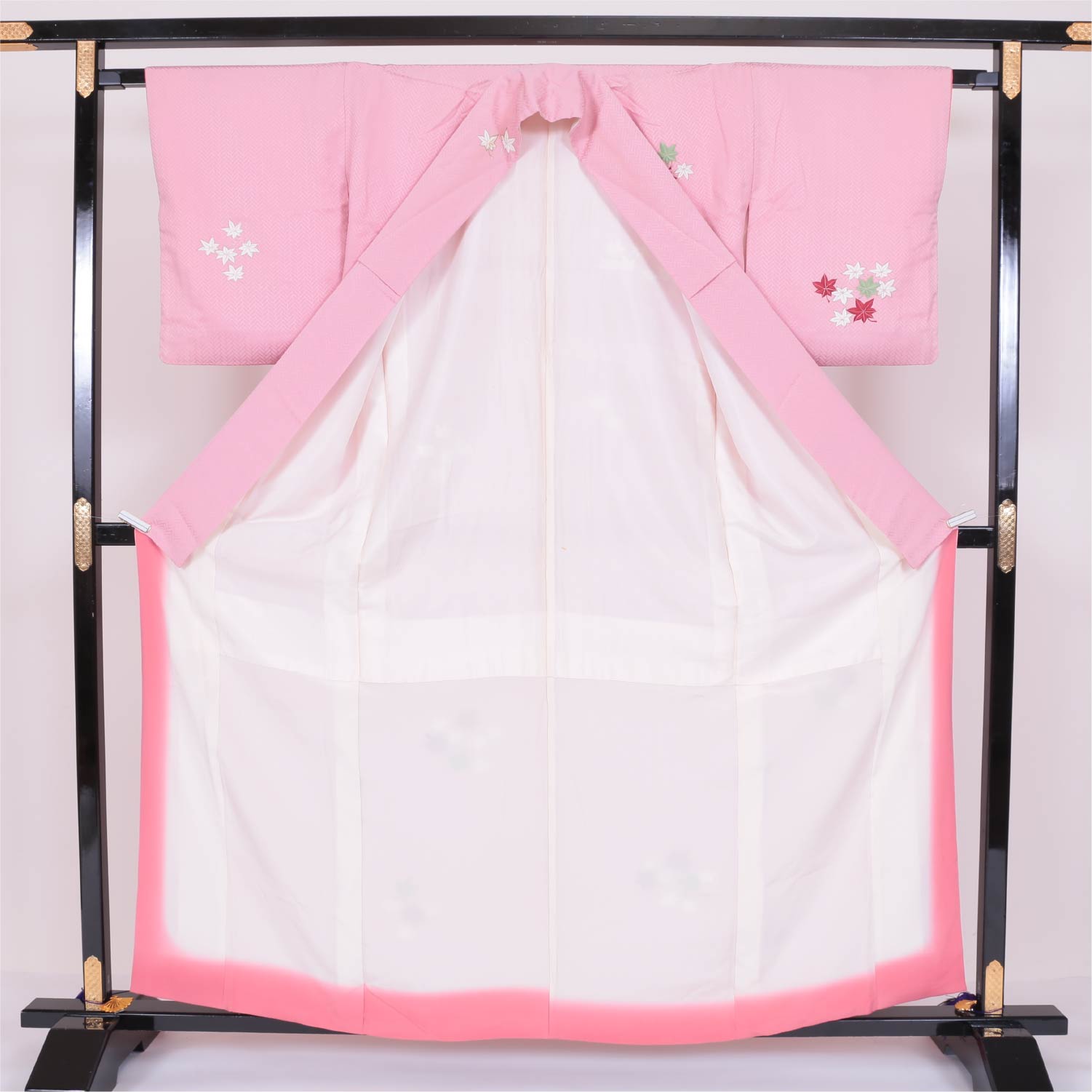 付下げ 袷 身丈158cm 裄丈64cm 正絹 Aランク インフォーマル 広衿 Mサイズ 楓 紅葉 ピンク系 HP 1218-03991