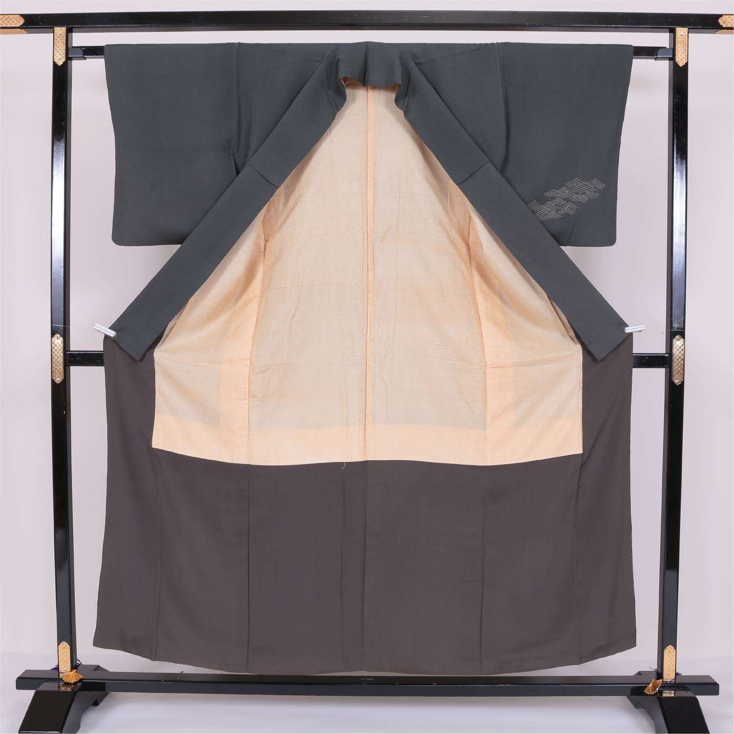 付下げ 袷 身丈152cm 裄丈63cm 正絹 Aランク Sサイズ 広衿 インフォーマル ちりめん 遠山 緑系 1261-03983