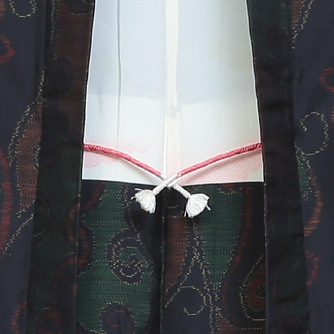 紬(大島紬) アンサンブル 袷 身丈151cm 裄丈63cm 正絹 Sランク Sサイズ 広衿 インフォーマル 紐あり 緯総絣 唐華 紺系 1216-02710