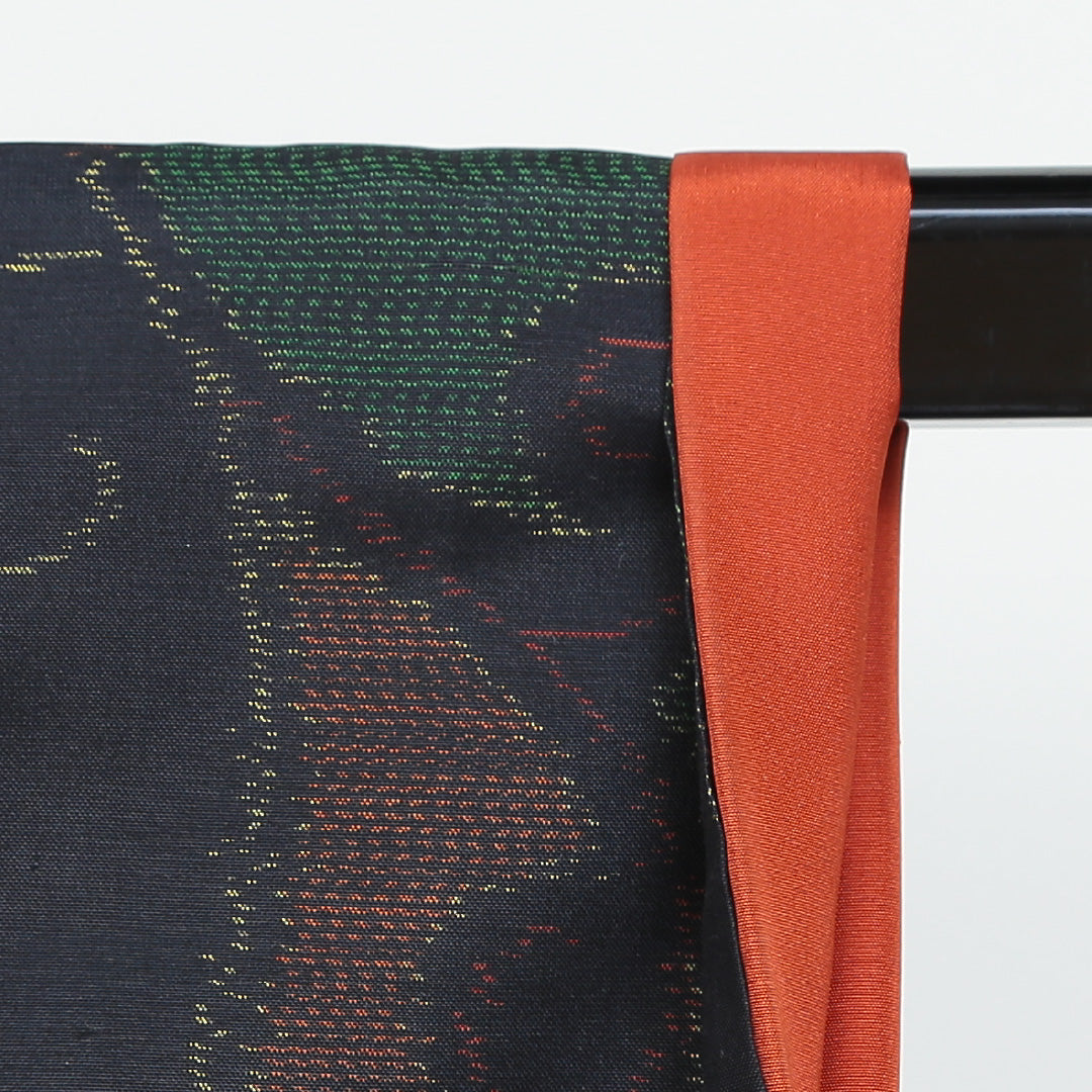 紬(大島紬) アンサンブル 袷 身丈151cm 裄丈63cm 正絹 Sランク Sサイズ 広衿 インフォーマル 紐あり 緯総絣 唐華 紺系 1216-02710