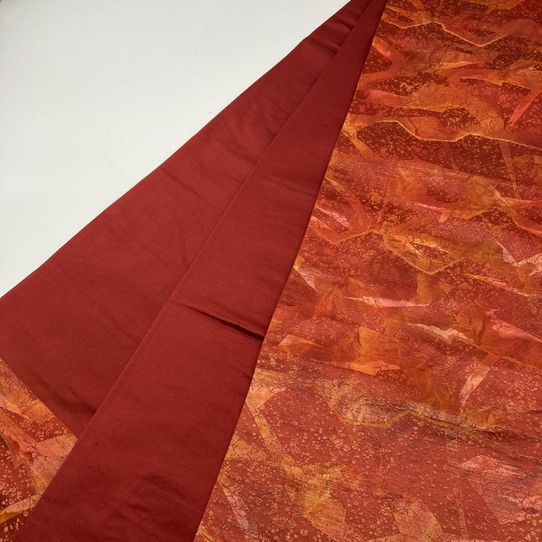 袋帯 帯丈414cm 六通 創作 引き箔 セミフォーマル 赤系 正絹 Sランク 1223-00082