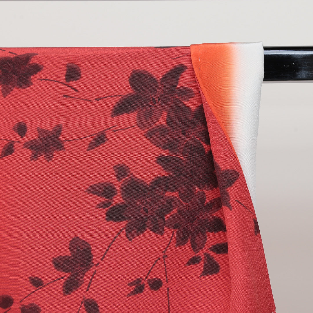 小紋 袷 身丈149cm 裄丈63cm 正絹 Aランク インフォーマル 広衿 XSサイズ 花柄 朱系 RP 1221-00654