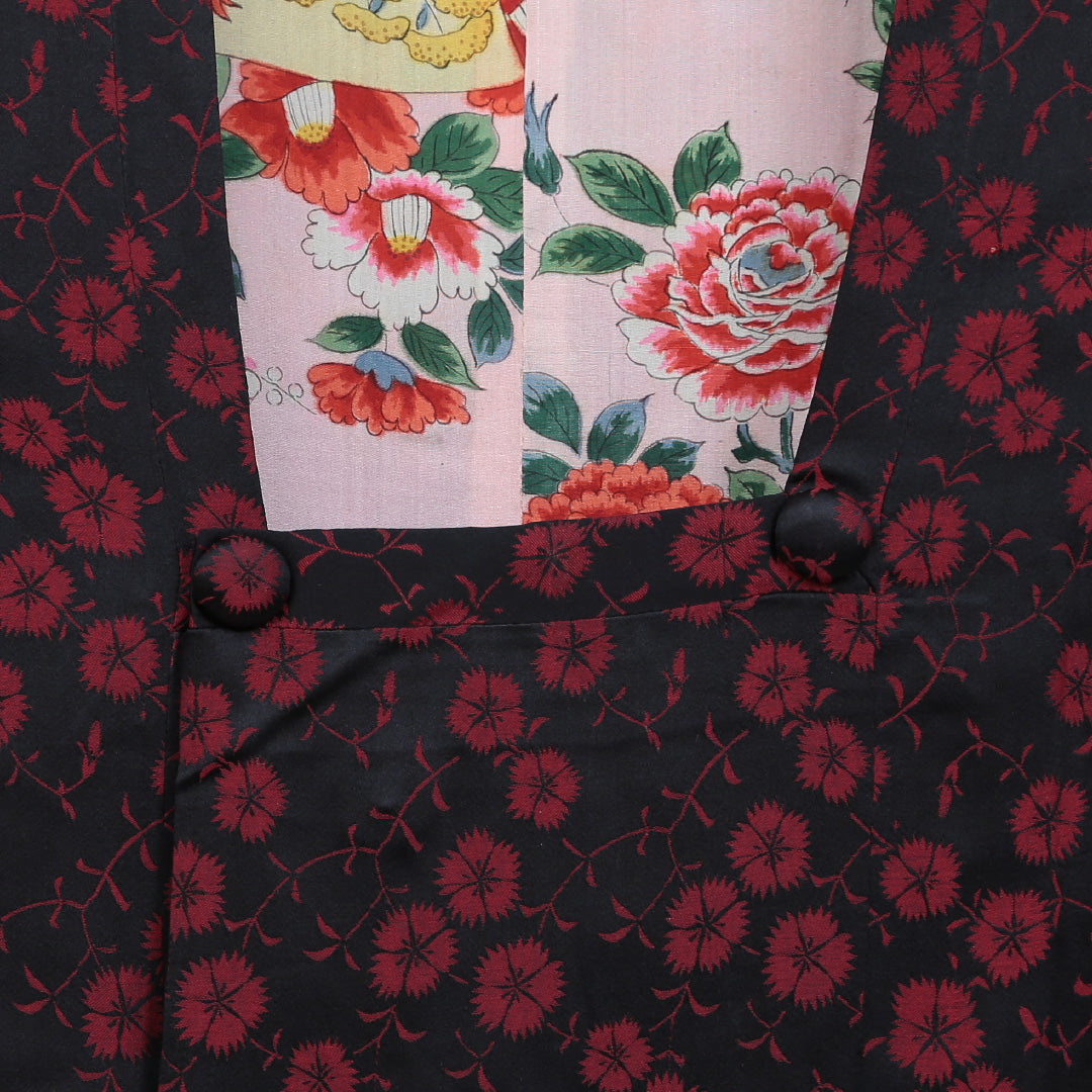 道行コート 洗える着物 袷 身丈116cm 裄丈64cm ポリエステル Sランク Mサイズ カジュアル 撫子 黒系 赤系 1263-05536