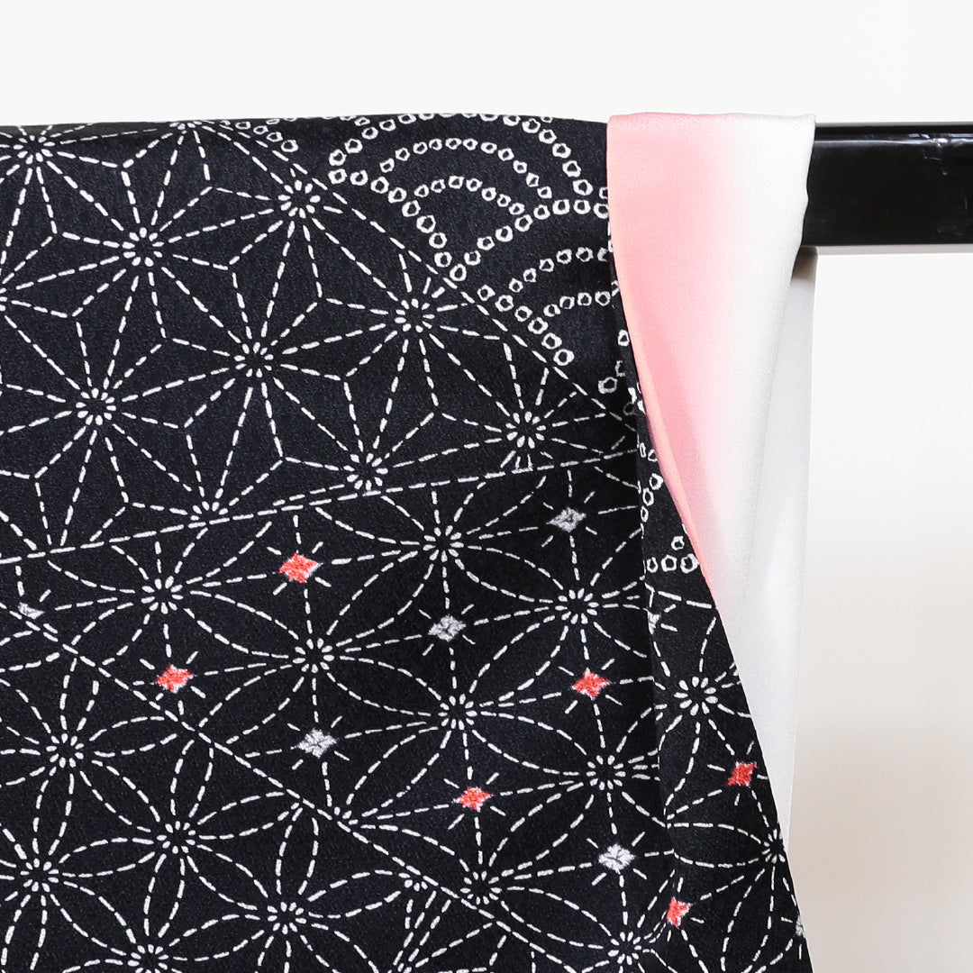 小紋 袷 身丈156cm 裄丈65cm 正絹 Sランク Mサイズ 広衿 インフォーマル 麻の葉 青海波 黒系 1215-00412