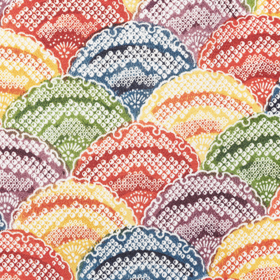 小紋 袷 身丈154cm 裄丈63cm 正絹 Sランク Sサイズ 広衿 インフォーマル ちりめん 青海波 雪輪 しつけ糸 黄系 多色系 1215-00533