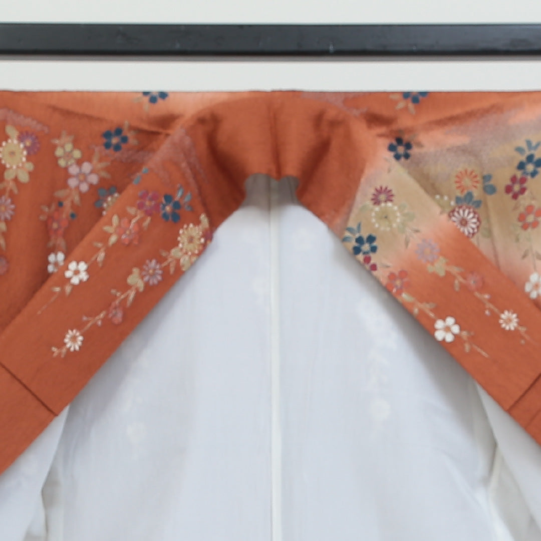 訪問着 袷 身丈158cm 裄66.5cm 正絹 茶系 Sランク 四季草花 遠山 通年柄 1212231400196