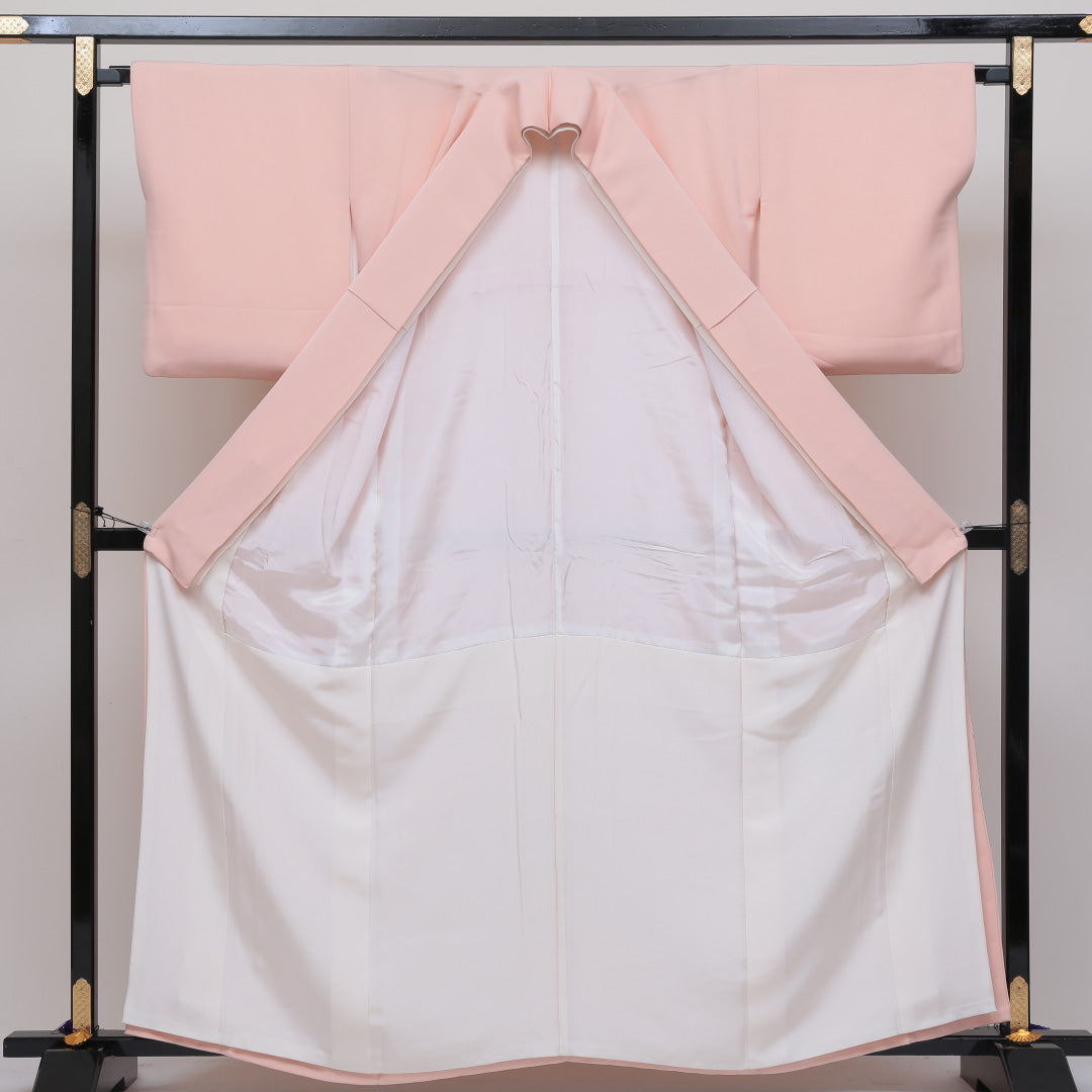 色留袖 三つ紋 下がり藤 身丈160cm 裄丈66cm Sランク 正絹 袷 比翼 広衿 L 平安絵巻 セミフォーマル ピンク系 1211-F0113