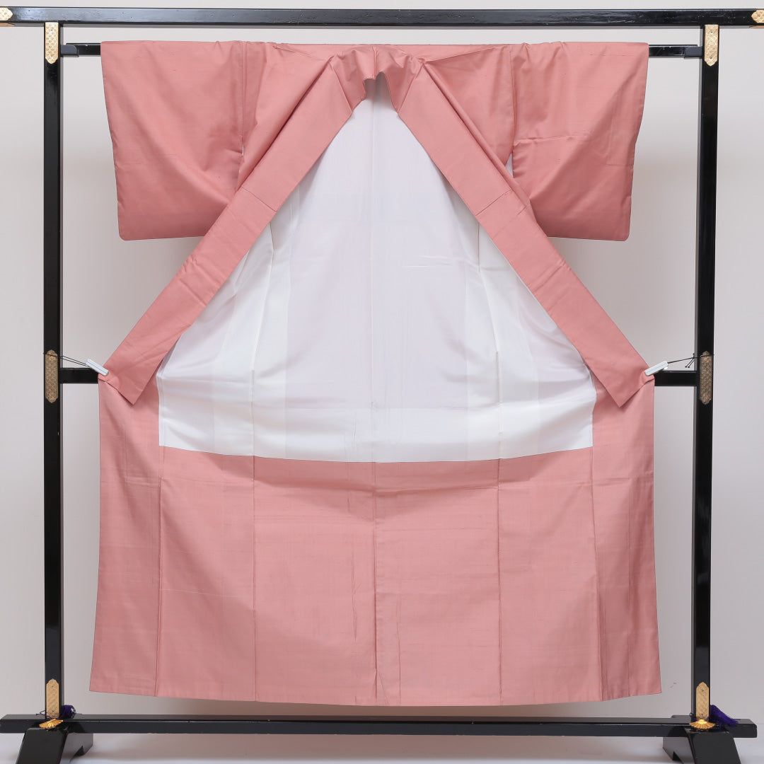 色留袖 (飯田紬) 身丈155cm 裄丈62cm Aランク 正絹 袷 広衿 M 創作 付下げ セミフォーマル ピンク系 1211-F0110