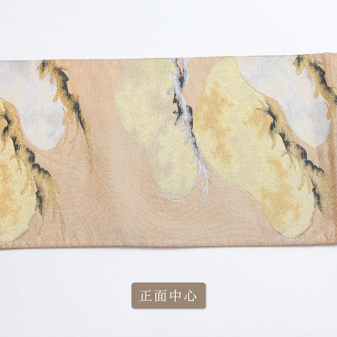 袋帯 帯丈432cm 六通 笠松 フォーマル 金系 正絹 Cランク 1223-00271