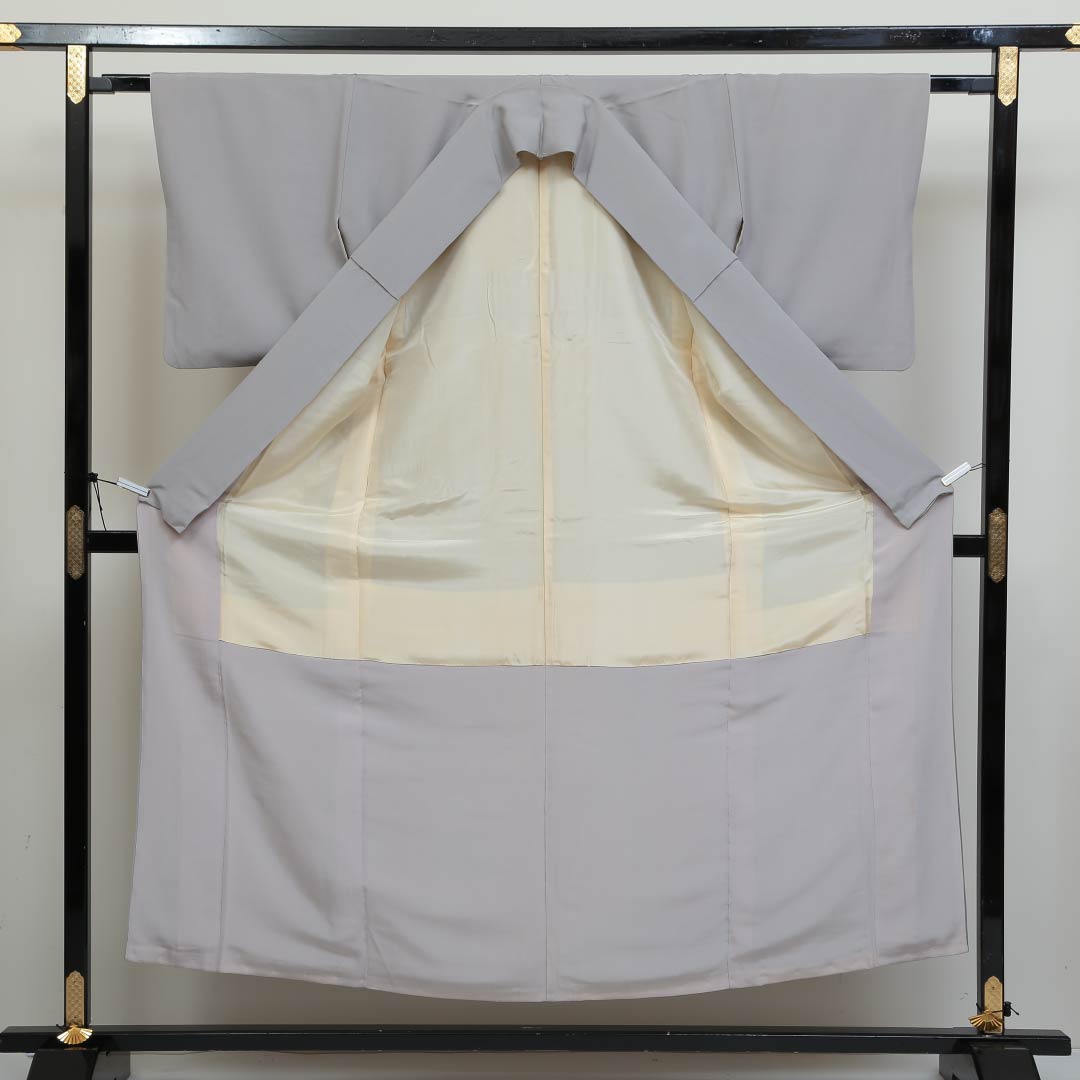 訪問着 袷 身丈153cm 裄丈62cm 正絹 Aランク セミフォーマル 広衿 Sサイズ 植物柄 グレー系 RP 1217-04166